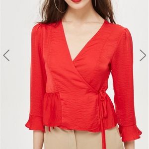 Never Been Worn!! Topshop Red Peplum Wrap Blouse!
